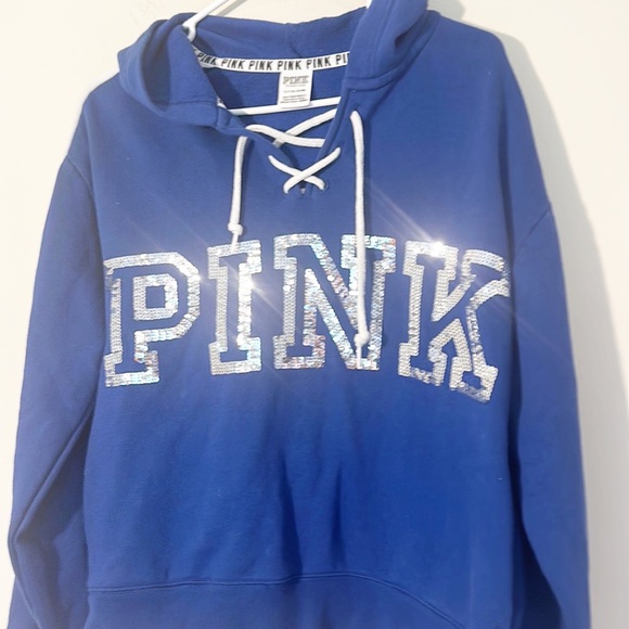 RARE Victoria's Secret Pink Royal Blue Bling Sequin hoodie women